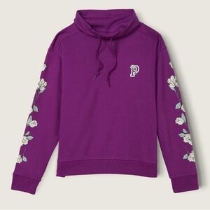 NWT VS PINK Purple & White Floral Cowl Neck Everyday Lounge Pullover Sweatshirt